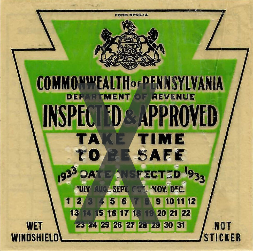 (image for) 1933 Fall Pennsylvania Inspection Sticker